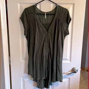 Free People – Highland V-neck Linen Blend Short Sleeve T-shirt